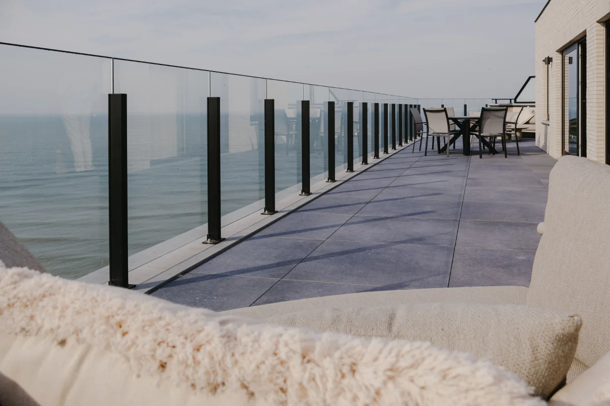 The full length of the terrace with uninterrupted North Sea views